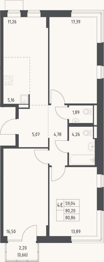 Планировка: 4+ к, 80,2 м²