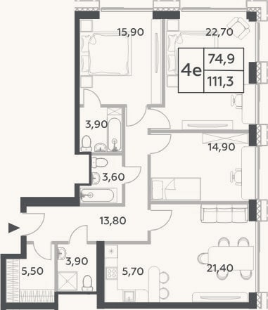 Планировка: 4+ к, 111,3 м²