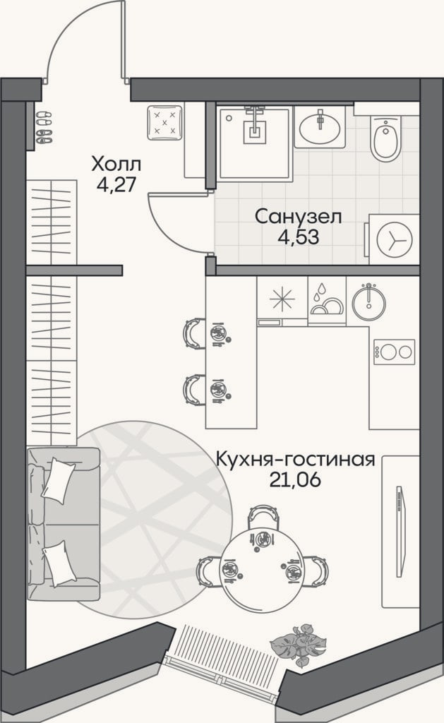 Планировка: Студия, 30,3 м²