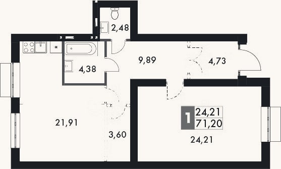 Планировка: 2-к, 73,1 м²