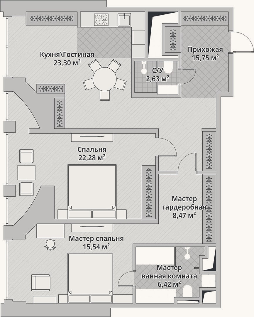 Планировка: 3-к, 93,6 м²