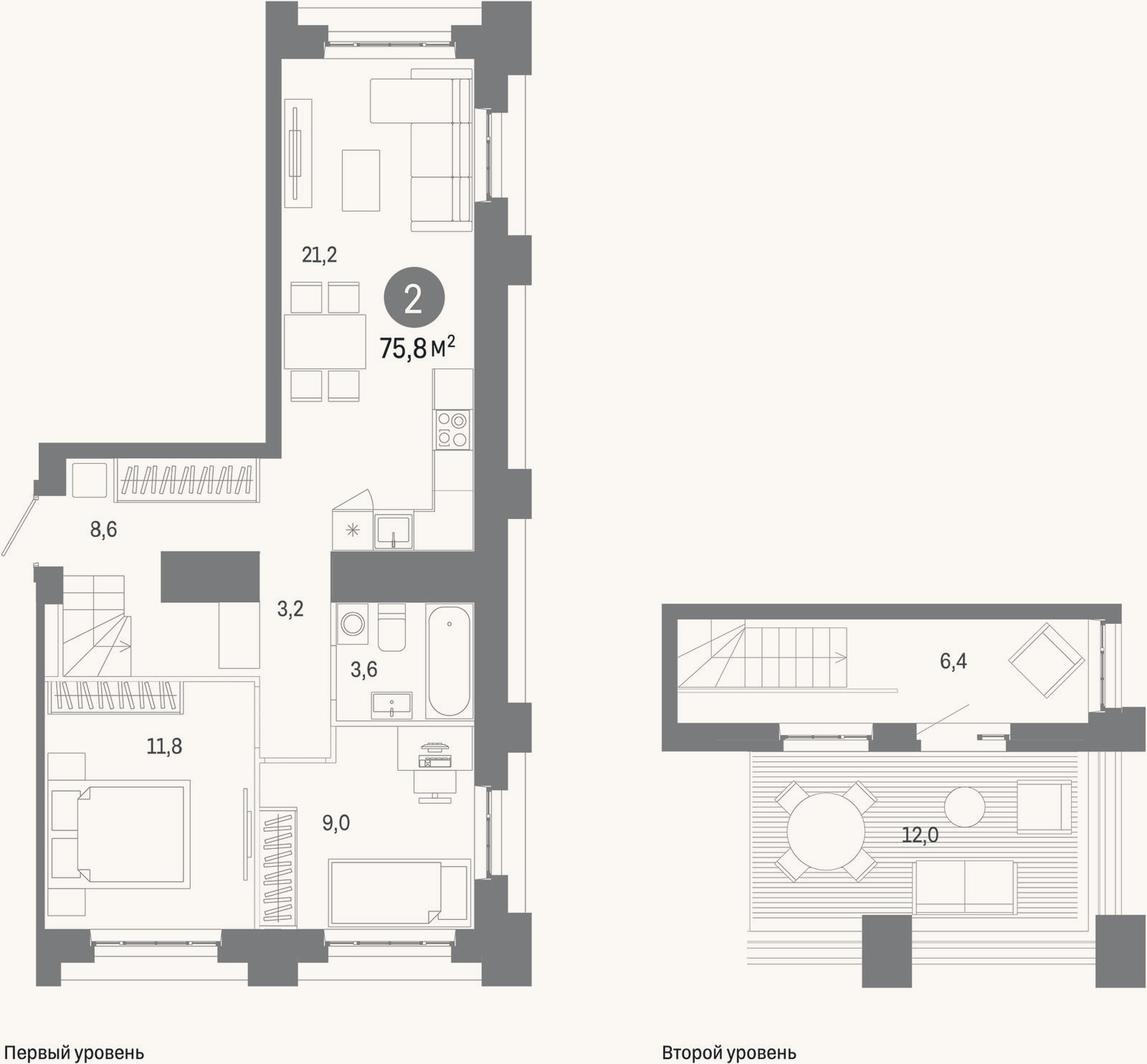 Планировка: 2-к, 63,8 м²
