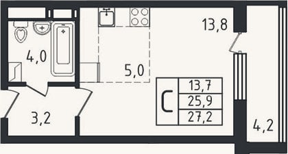 Планировка: Студия, 25,9 м²