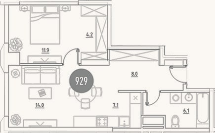 Планировка: 2-к, 51,3 м²