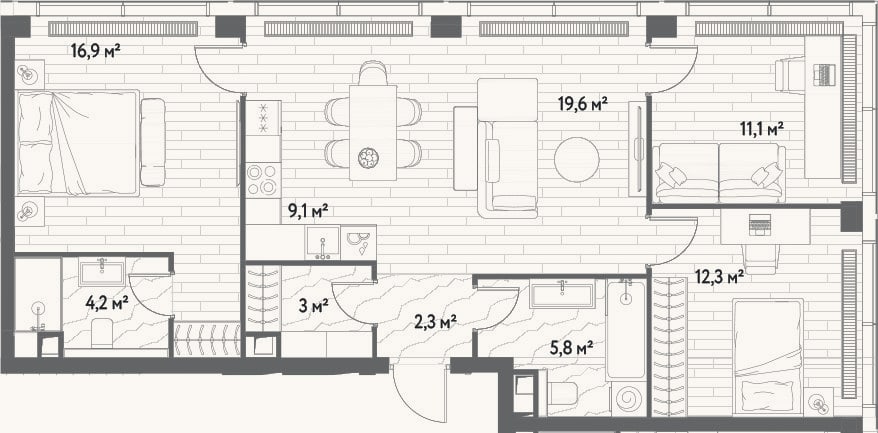 Планировка: 4+ к, 84,3 м²