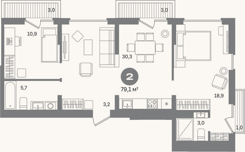 Планировка: 2-к, 72,1 м²