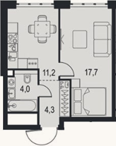 Планировка: 1-к, 37,2 м²
