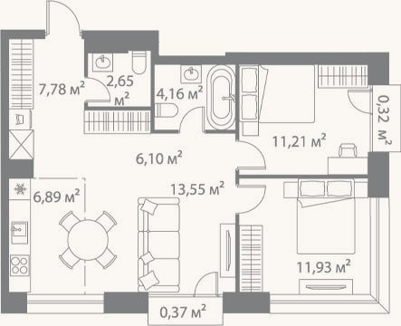 Планировка: 3-к, 64,3 м²