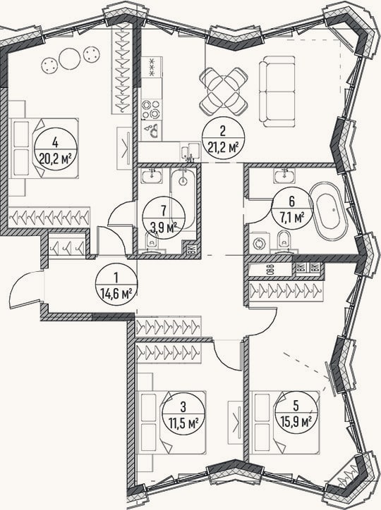 Планировка: 4+ к, 94,4 м²