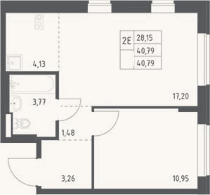 Планировка: 2-к, 40,8 м²