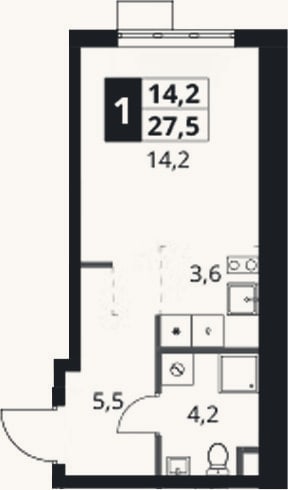 Планировка: Студия, 27,5 м²