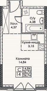 Планировка: Студия, 26,7 м²