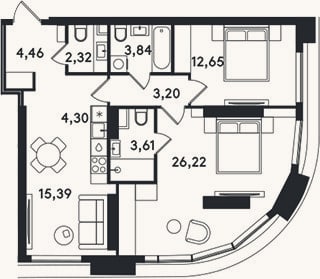 Планировка: 3-к, 76 м²