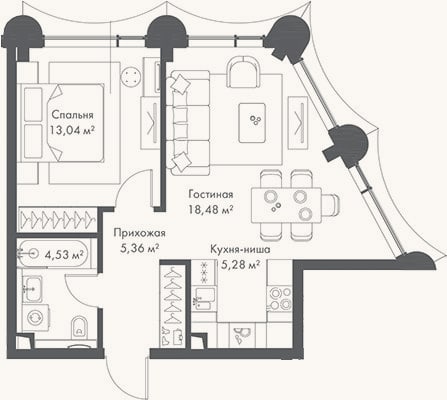 Планировка: 2-к, 46,7 м²