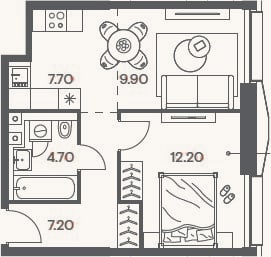 Планировка: 2-к, 41,7 м²