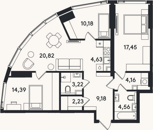 Планировка: 4+ к, 90,8 м²