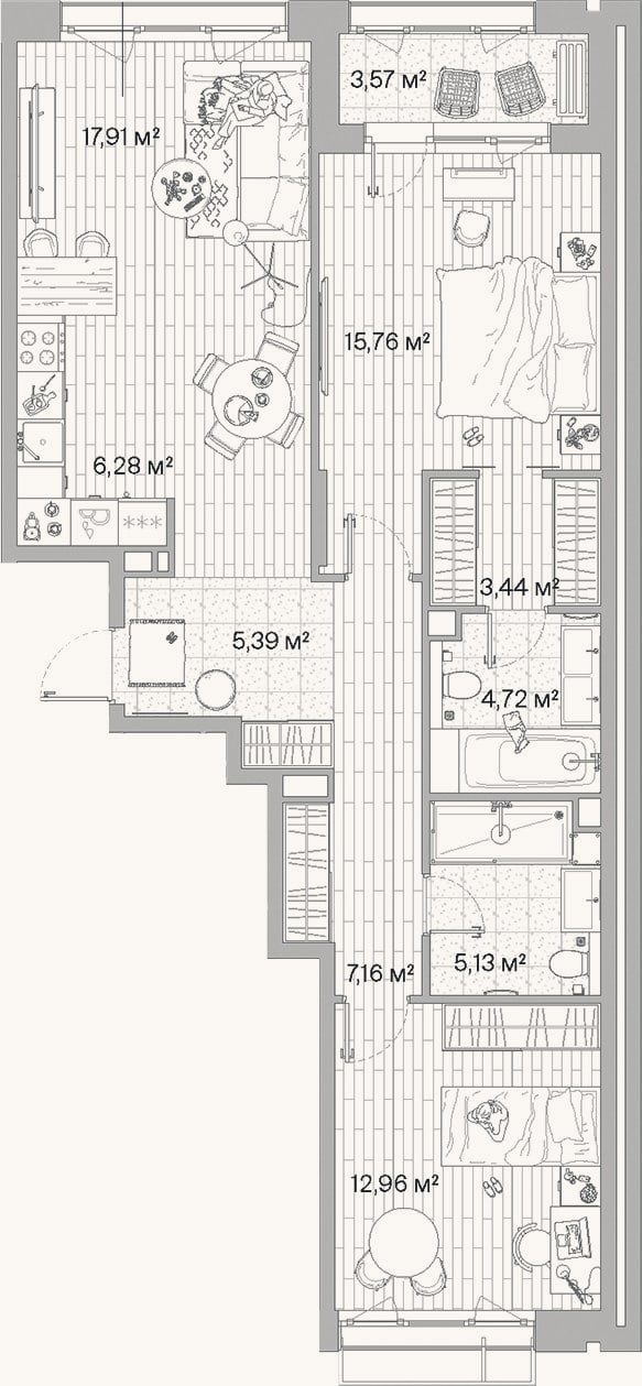 Планировка: 3-к, 78,7 м²