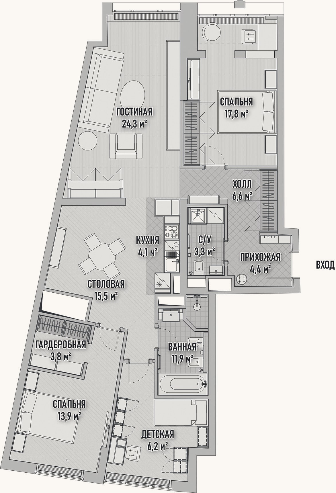 Планировка: 3-к, 111,1 м²