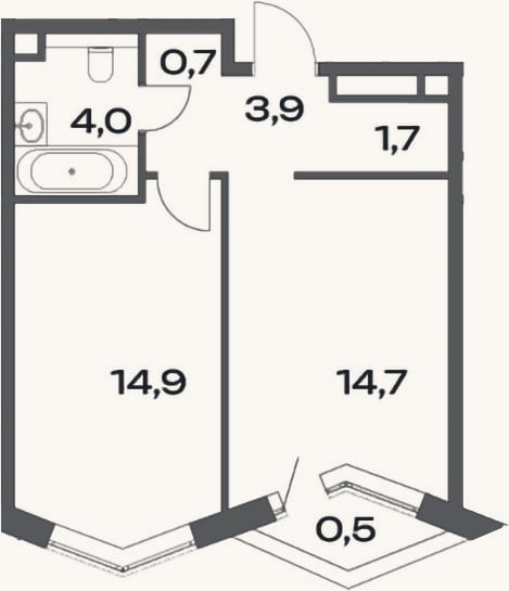 Планировка: 1-к, 39,9 м²