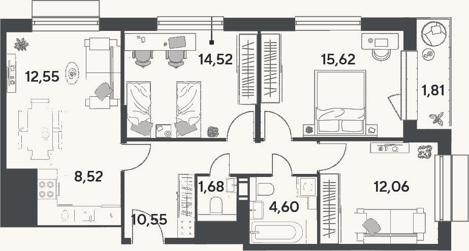 Планировка: 4+ к, 80,1 м²