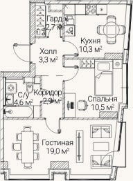 Планировка: 2-к, 53,1 м²