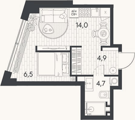 Планировка: Студия, 30,2 м²