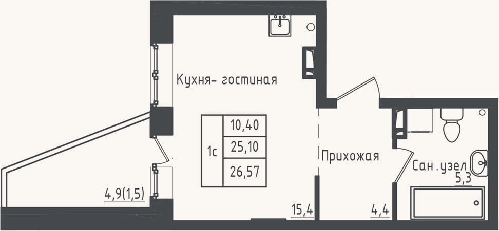 Планировка: Студия, 25,1 м²