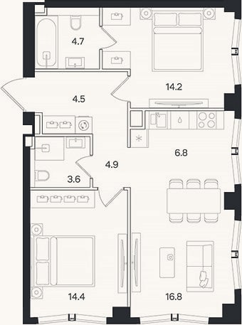 Планировка: 3-к, 69,9 м²
