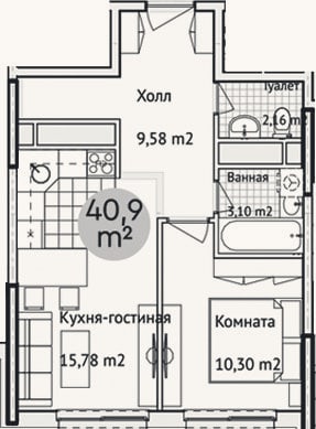 Планировка: 2-к, 44,5 м²