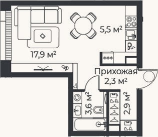 Планировка: Студия, 32,2 м²