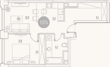 Планировка: 2-к, 47,5 м²