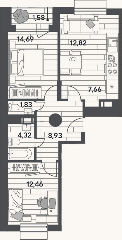 Планировка: 3-к, 62,7 м²