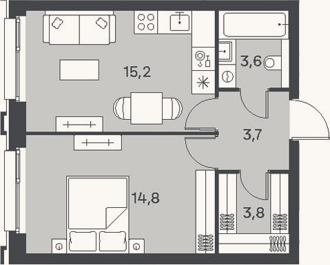Планировка: 2-к, 41,1 м²