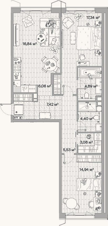 Планировка: 3-к, 80,5 м²