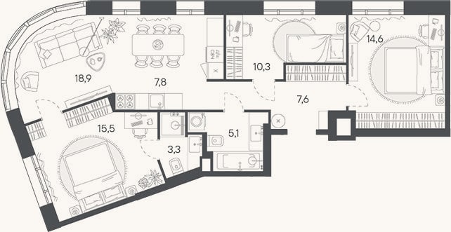 Планировка: 4+ к, 83,1 м²