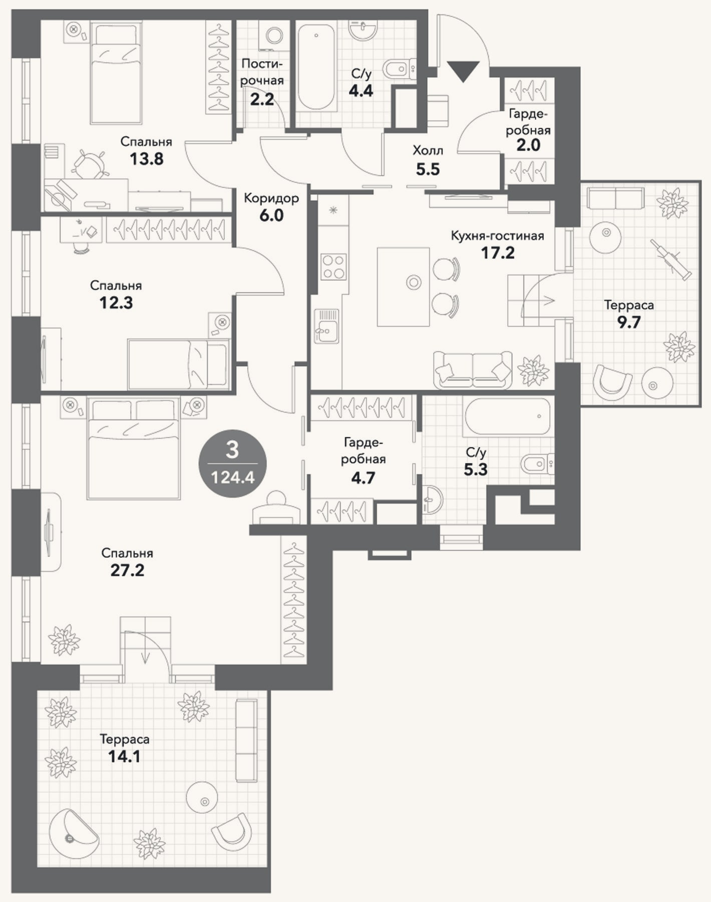 Планировка: 4+ к, 100,6 м²