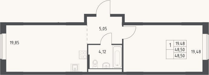 Планировка: 2-к, 48,5 м²