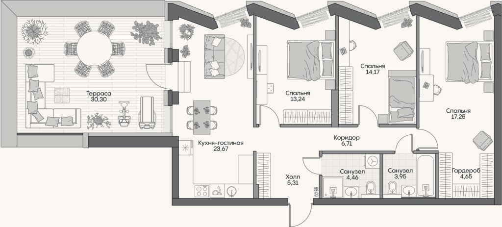 Планировка: 4+ к, 91,1 м²