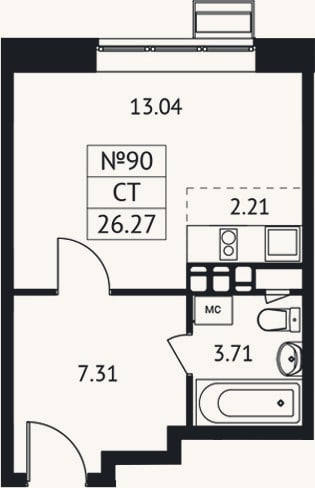 Планировка: Студия, 26,3 м²