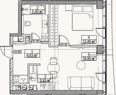 Планировка: 2-к, 39,6 м²