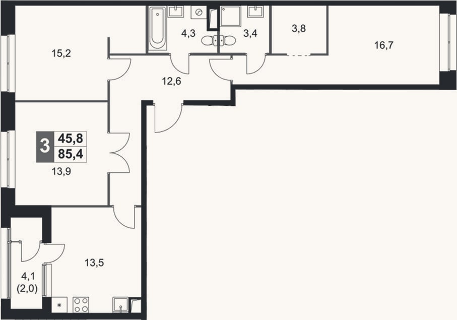 Планировка: 4+ к, 83,4 м²