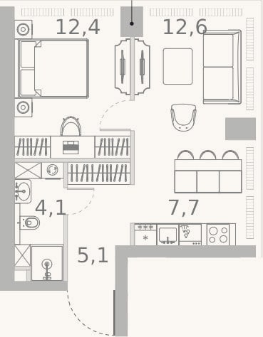 Планировка: 2-к, 41,9 м²
