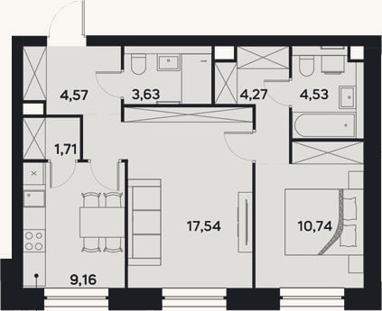 Планировка: 2-к, 56,2 м²