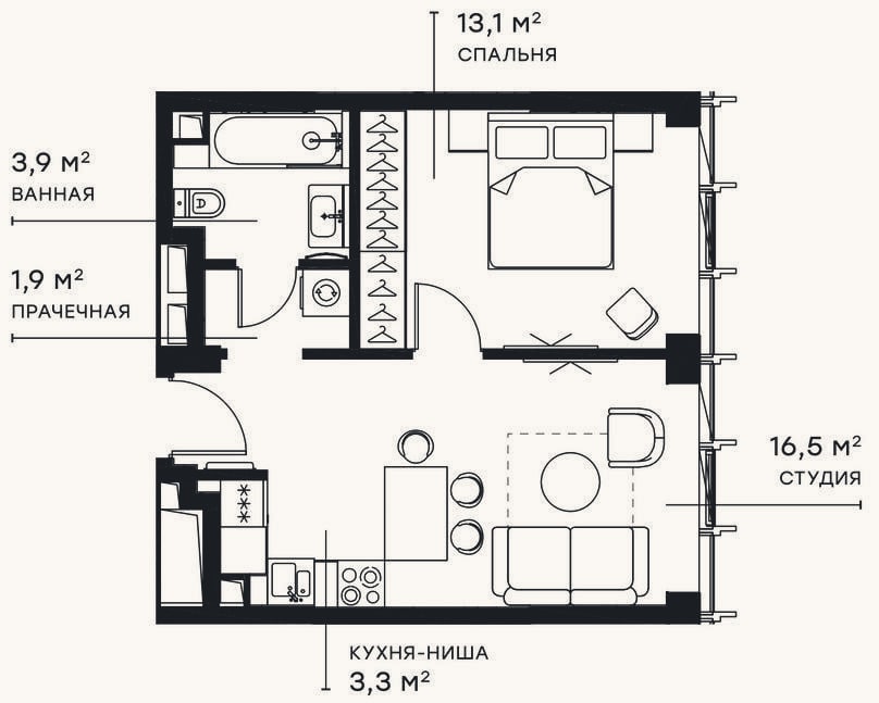 Планировка: 2-к, 38,7 м²