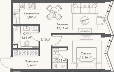 Планировка: 2-к, 49,9 м²