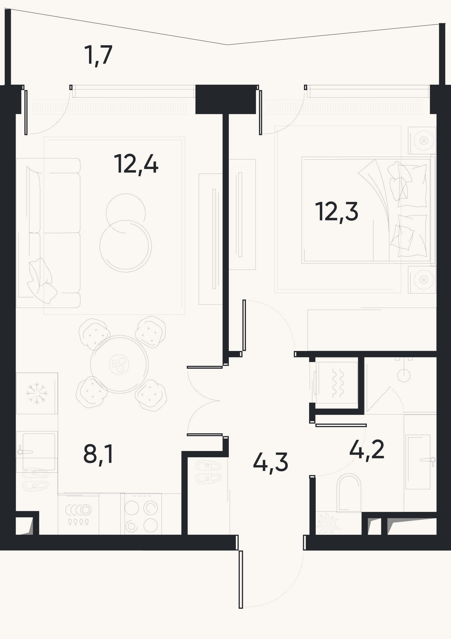 Планировка: 2-к, 40,3 м²