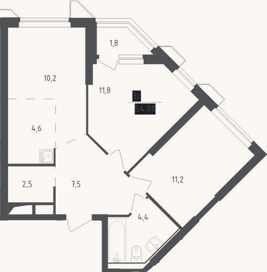 Планировка: 3-к, 52,2 м²