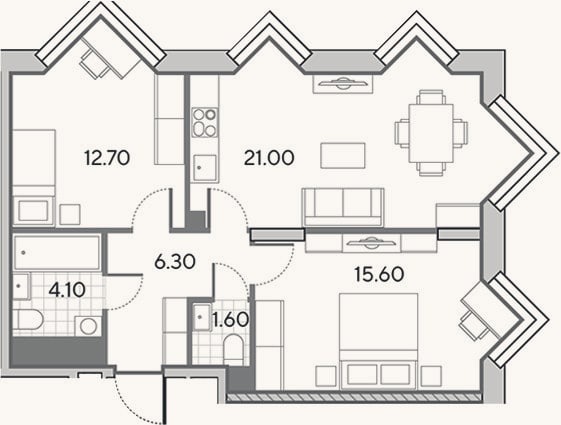 Планировка: 3-к, 61,3 м²