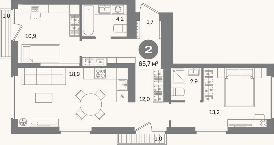 Планировка: 2-к, 63,7 м²