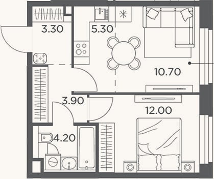 Планировка: 2-к, 39,4 м²